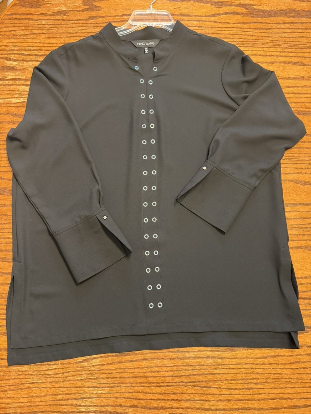 Ming Wang Black Grommet Detail Split Neck Tunic Blouse Womens 0X - 14W